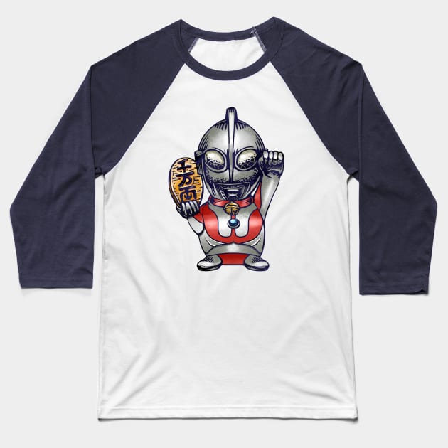 Tokusatsu styled Maneki-Neko Lucky Shirt Baseball T-Shirt by ChetArt